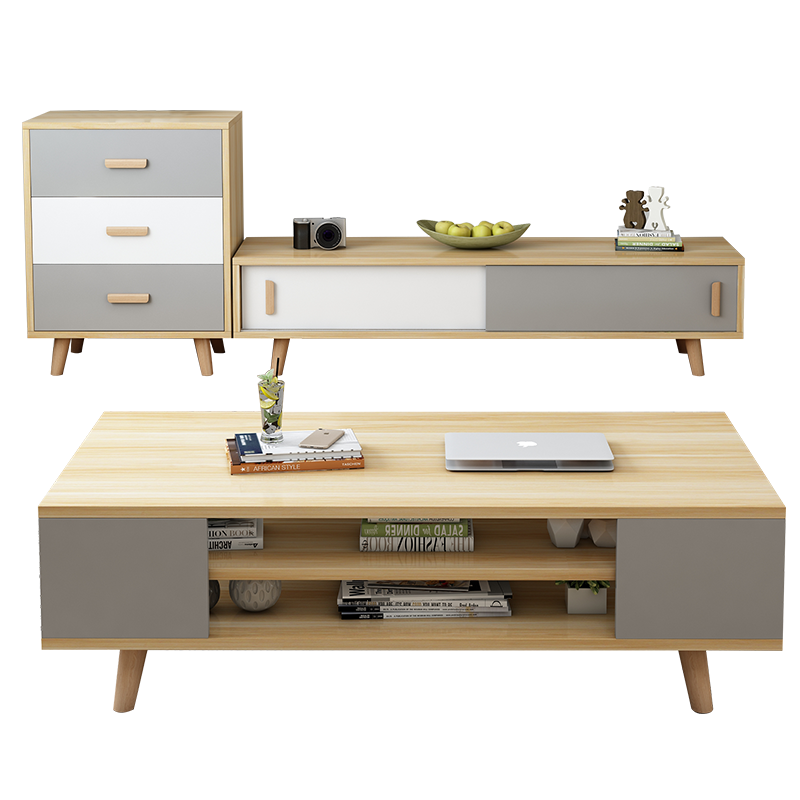 仕宇 电视柜茶几组合套装实木木工板北欧拼色可定制客厅家具茶几桌 1米茶几 灰白拼色
