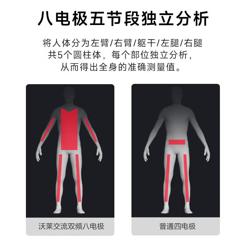 沃莱(ICOMON)八电极智能体脂体重秤 健身房专用电子秤人体减肥健身健康监测测量仪 黑色八电极-FG2001B-A 【充电款】