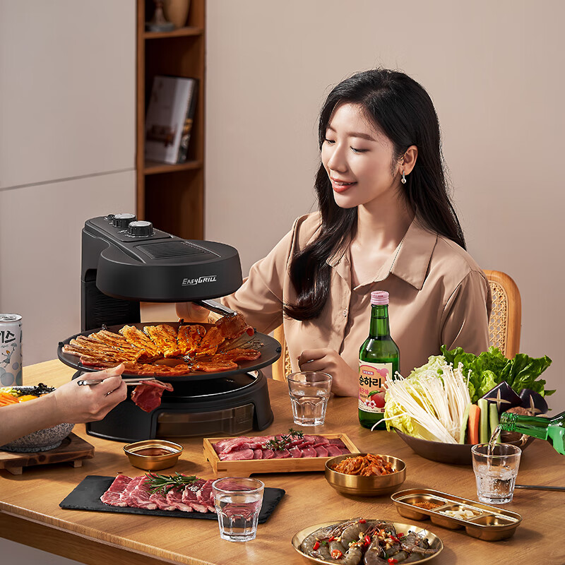 EASYGRILL 电烧烤炉家用烧烤机无烟烧烤炉不粘自动旋转烤肉机电烤盘烤串机烤盘商用韩式烤肉锅 标配 1层