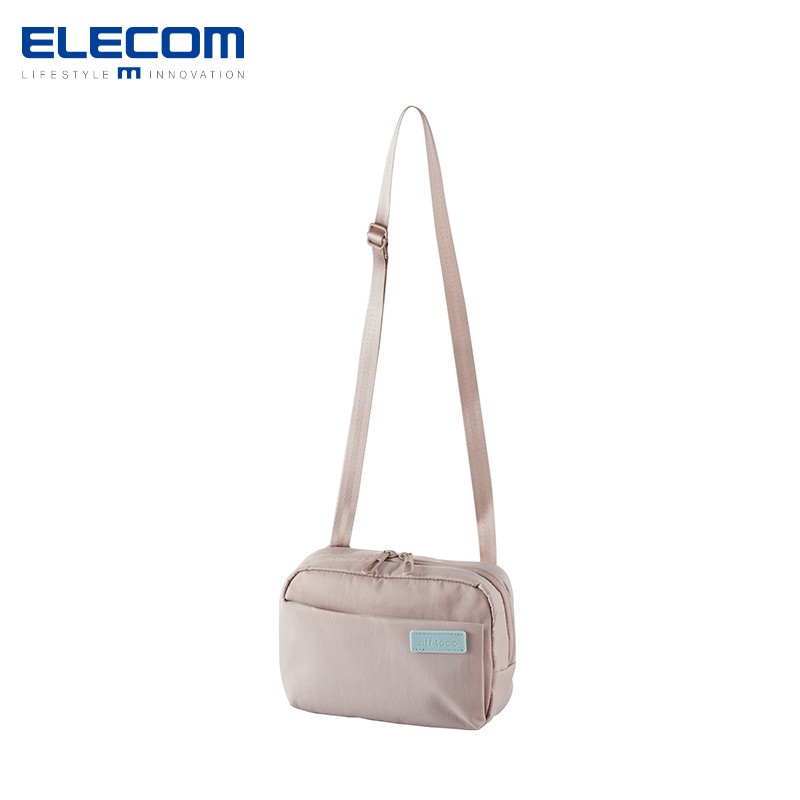 宜丽客（ELECOM） 数码收纳包配件收纳包单肩包新款大容量便携出行旅游女包斜跨学生手机充电宝简约 米色