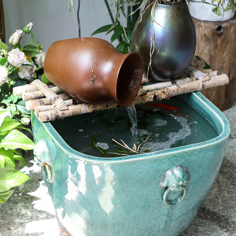 大型金鱼缸景德镇古法养鱼陶瓷缸睡莲荷花盆阳台庭院造景流水摆件