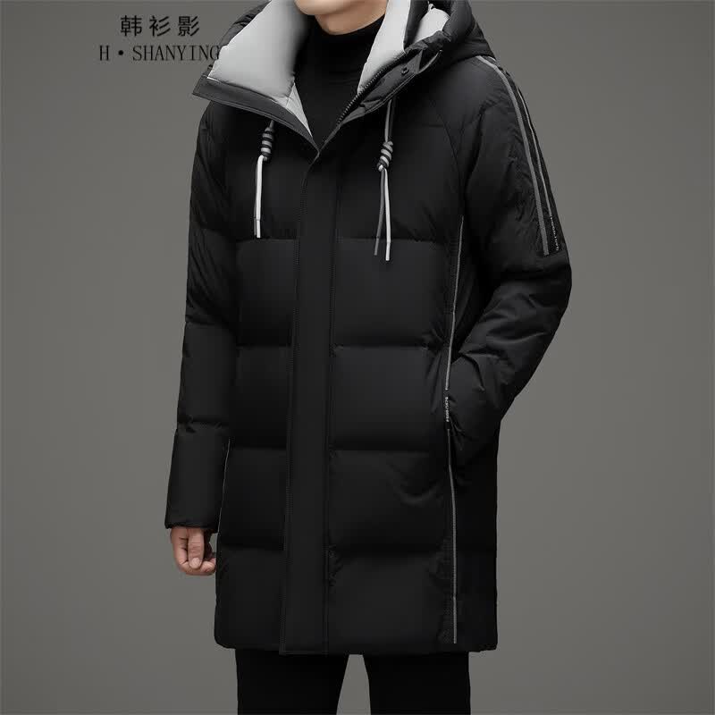 韩衫影（H·SHANYING）羽绒服男2023年秋季白鸭绒新款中长款加厚保暖男士潮流外套 黑色 M高性价比高么？