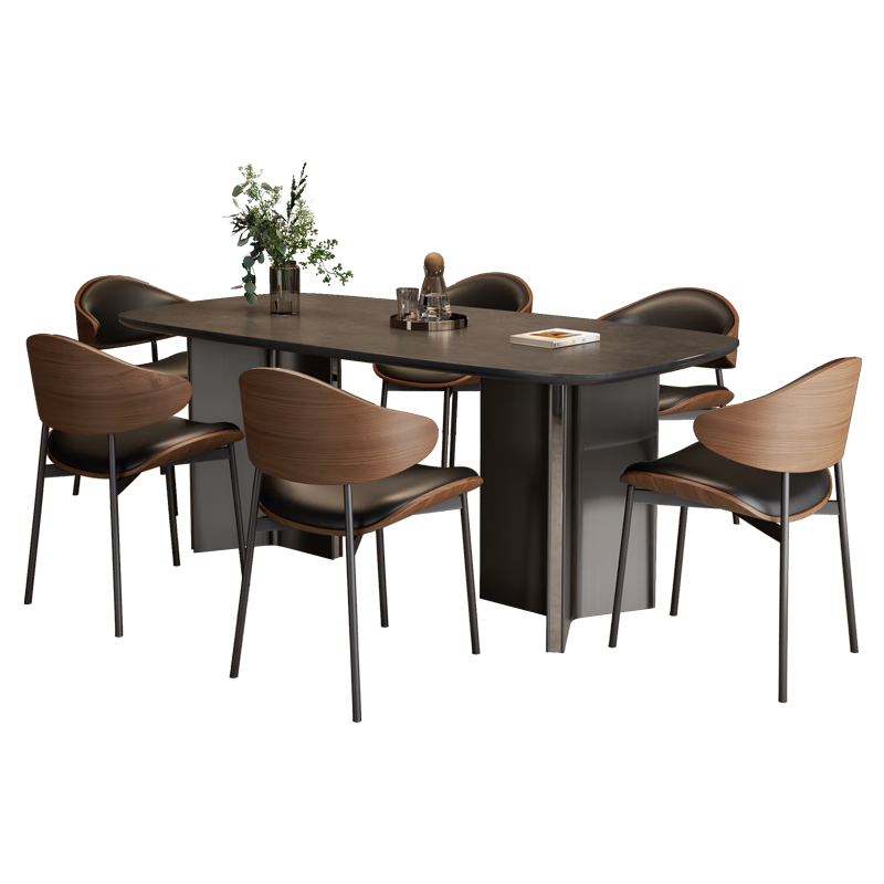 法莎蒂政府补贴霸道总裁意式岩板餐桌椅桌现代轻奢家用餐桌 维克深灰(哑光+全托底板)单餐桌 140x80x77cm