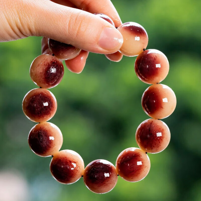 永赫 骆驼骨手串满血顺纹天然驼骨佛珠满蝌蚪纹正圆骨头血料 12mm*17