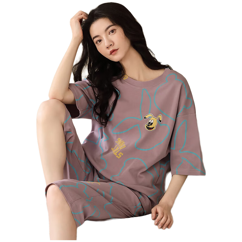 百亿补贴:浪莎(LangSha)女士睡衣女纯棉春夏季短袖短裤圆领休闲风可外穿家居服套装送女友 家居休闲 2XL44.9元