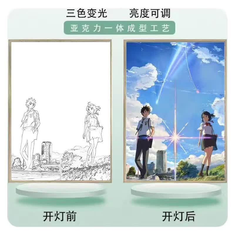 龙觇你的名字灯光画二次元卡通动漫发光画客厅装饰画小夜灯男女朋友 你的名字2 大号充电款31cm*22cm使用感如何?