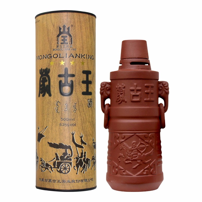 蒙古王浓香型高度白酒 粮食酿造 53度木纹紫砂单瓶500ml