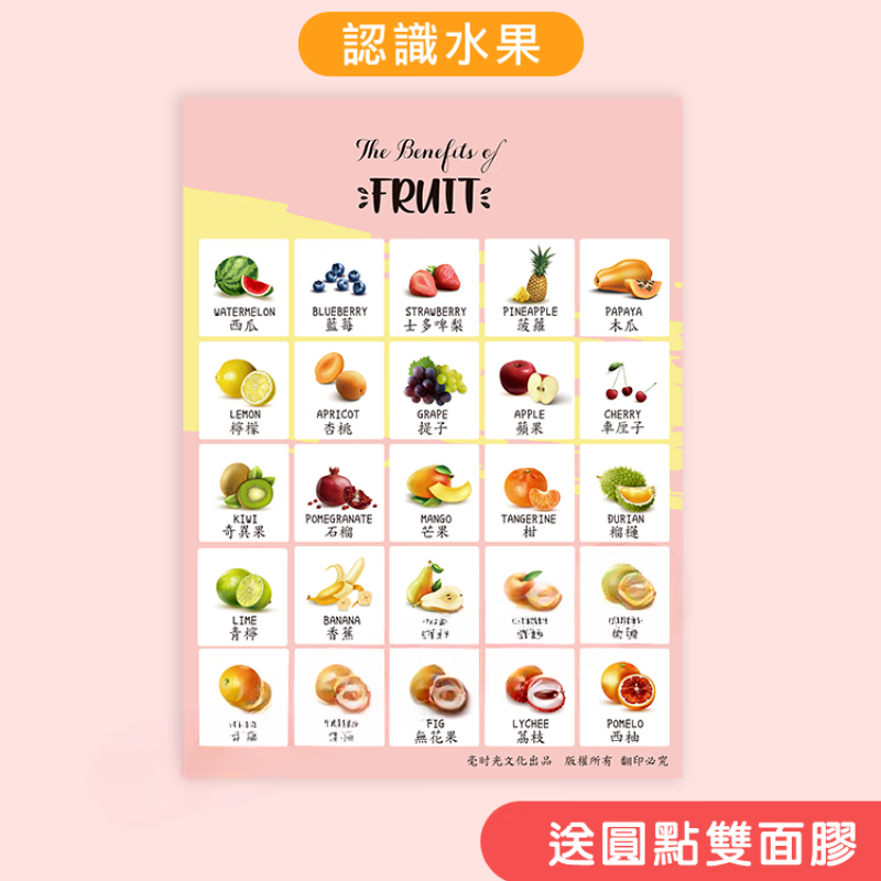 粤语早教挂图广东话数字英语早教幼儿识字宝宝启蒙识图 認識水果 配