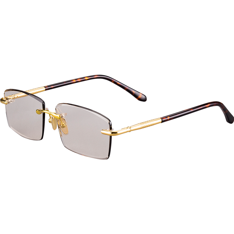 GONJANCAN匠藏水晶眼鏡男士款石頭鏡中老年太陽(yáng)鏡茶色墨鏡無(wú)框清涼高清時(shí)尚 白水晶/金色鏡架