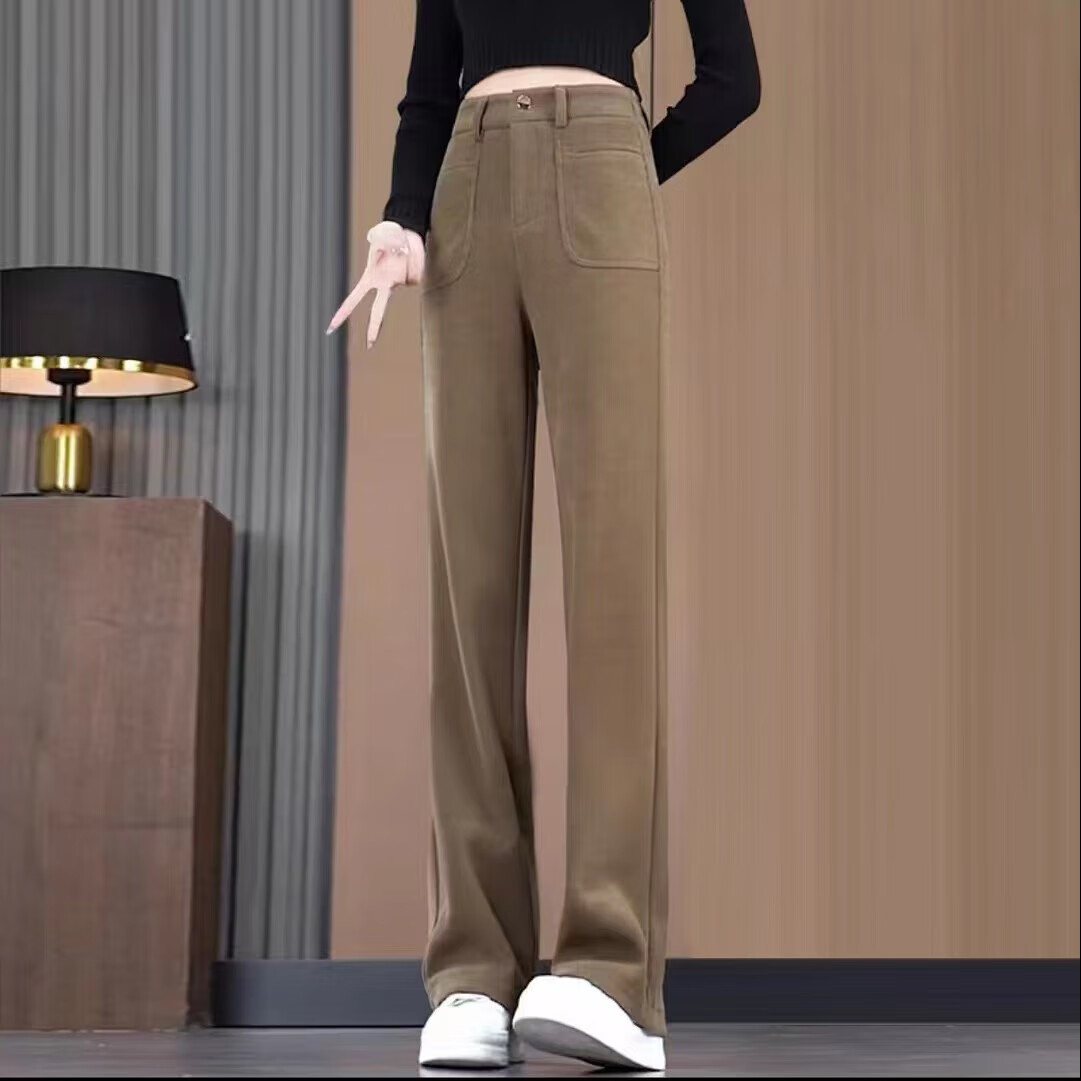 版阔腿裤宽松直筒灯芯绒春秋新款秋冬加绒加厚显瘦裤子 摩卡色(常规款