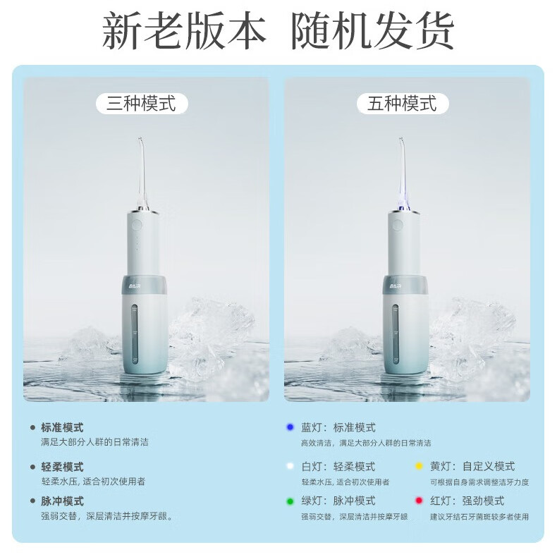 拜尔V5小方瓶 电动冲牙器 伸缩便携式正畸电动洗牙器家用洁牙水牙线冲洗器 送女男朋友礼盒装 小蓝瓶