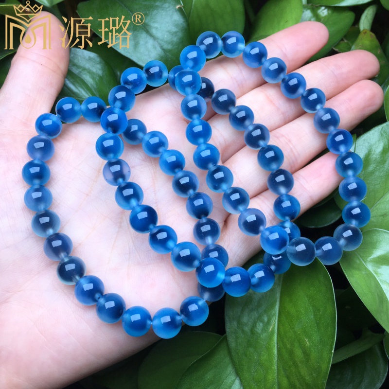 情侣蓝色单圈手链流行潮流圆珠糖心手链男女款礼盒 蓝色8mm单圈手链