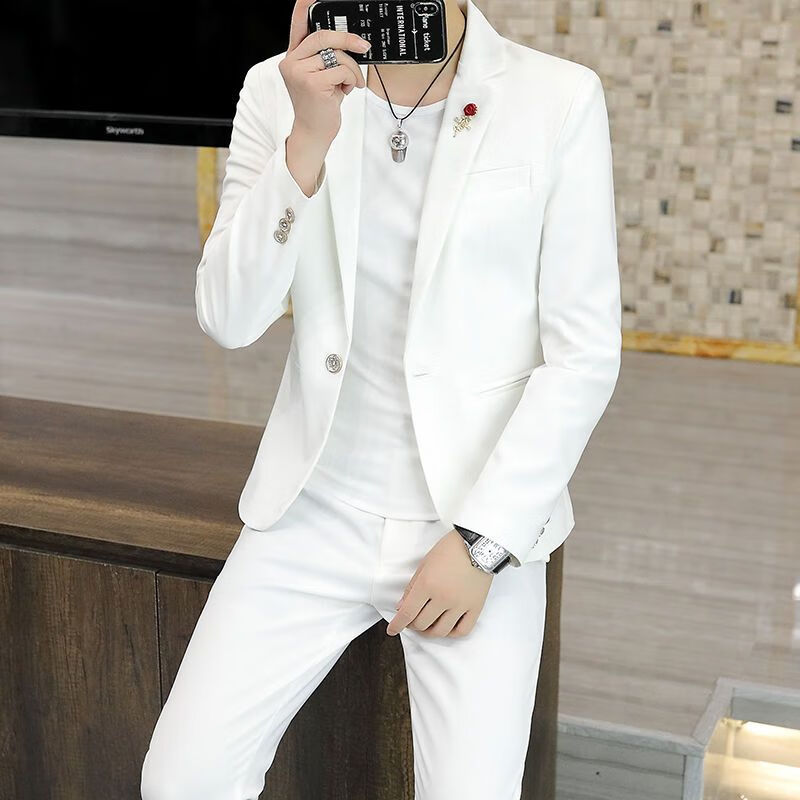 moring bull秋季全套春西装男韩版休闲商务气质长袖高档男 9528白色