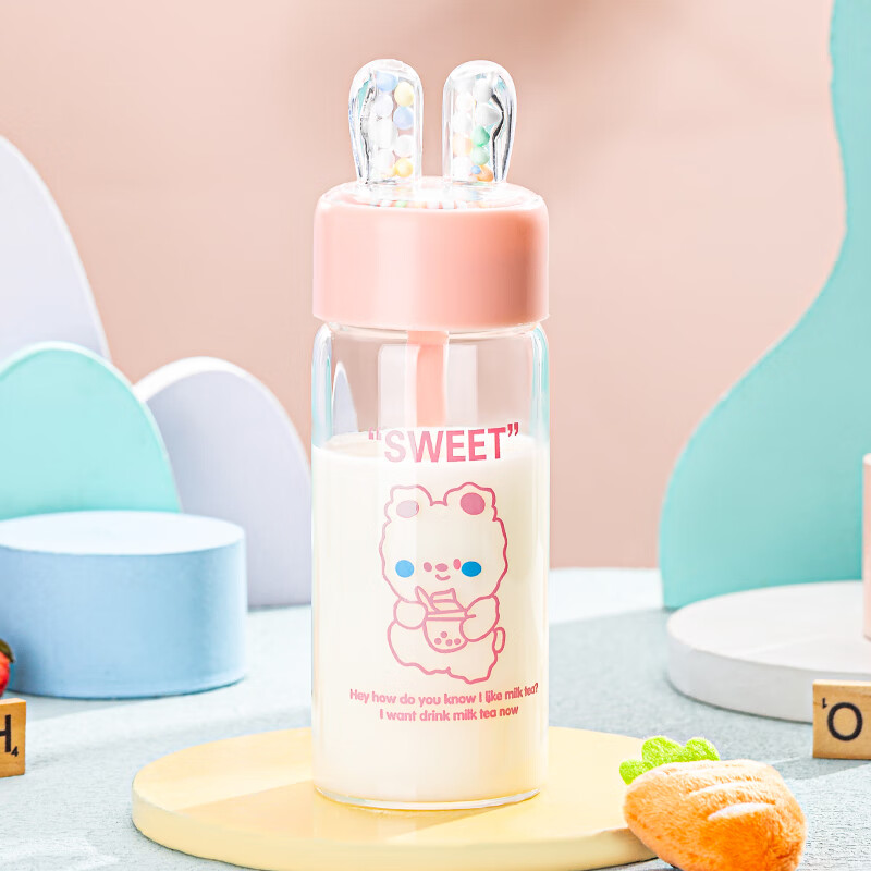 青苹果高颜值玻璃水杯 可携带 耐热玻璃 300ML 密封不漏水 粉色兔耳朵怎么样,好用不?