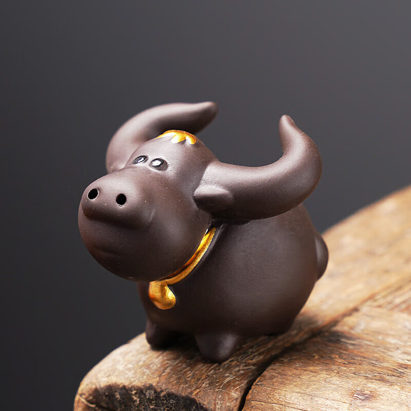 紫砂牛茶宠精品茶玩可养茶桌茶台装饰小摆件茶具配件摆设 紫砂-迷你牛