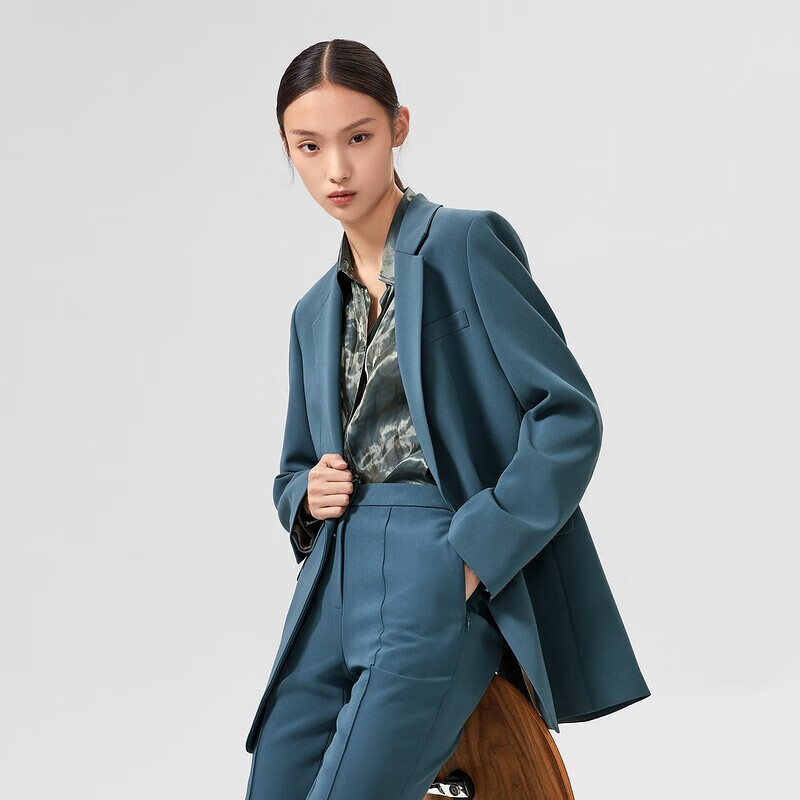 OVV【日本进口三醋酸】OVV春夏热卖女装平驳领中长款西服 湖蓝02 S