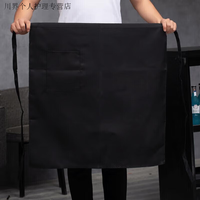 廚師圍裙半截廚房廚師半身男士酒店餐廳飯店后廚短款工作服白圍裙 純黑色