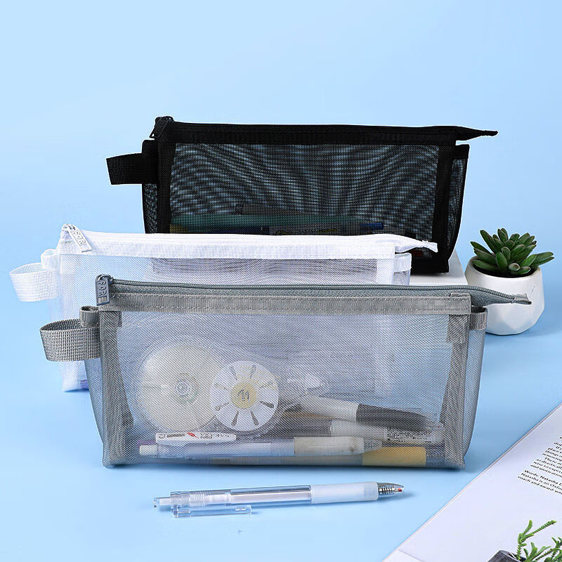 欧利文透明网纱笔袋小学初高中生ins高颜值小众大容量手提大容量 加厚