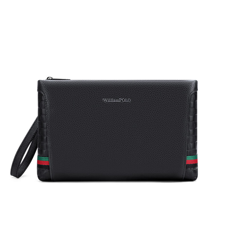 williampolo保罗男士手包包手拿包手提信封包牛皮手机皮包零售 黑色