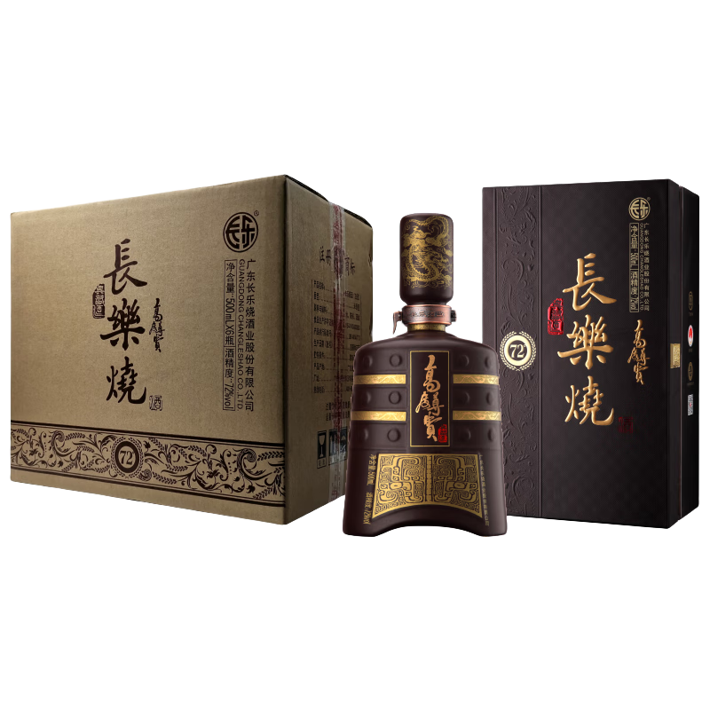 长乐牌（CHANGLEPAI）长乐烧高度尊贵72度 500ml 米香型白酒 整箱6支装
