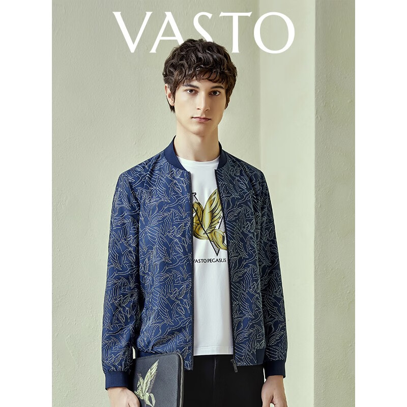 vasto华斯度春夏男士印花修身蓝色夹克外套 蓝色 46