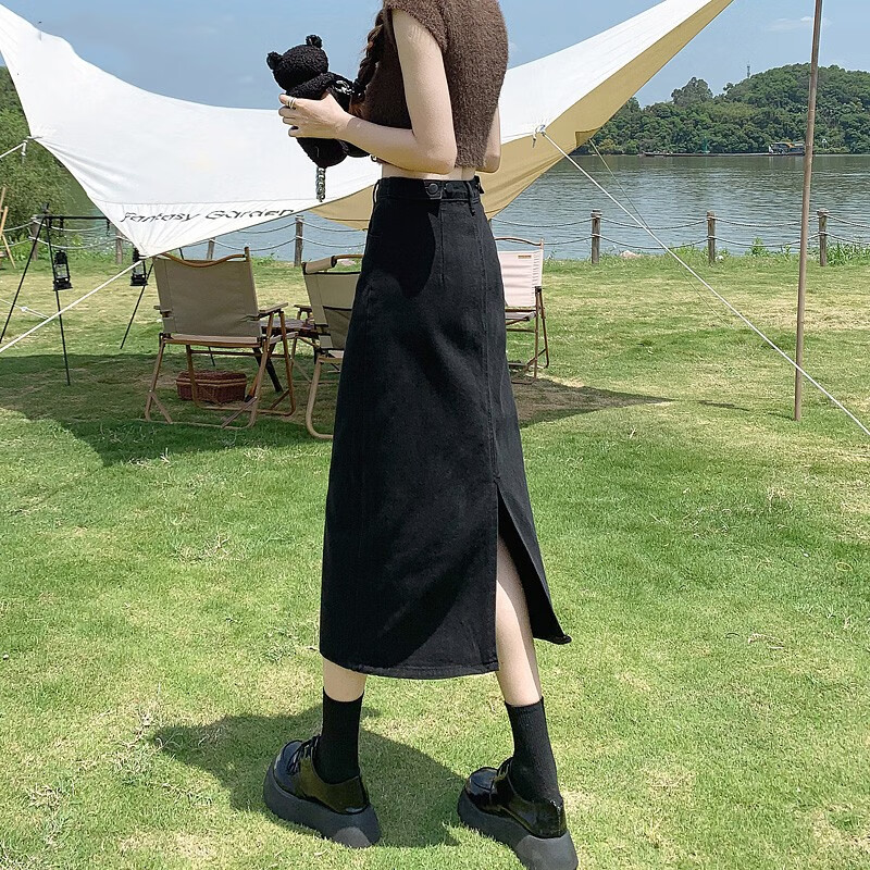 单南卫今年流行牛仔裙女夏半身裙女2024中长款秋冬小个子包臀裙 黑色