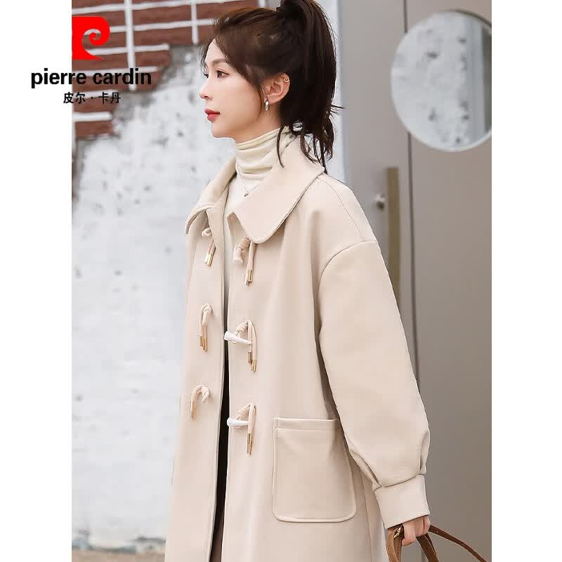 皮尔卡丹（pierre cardin）毛呢外套女2023春秋新款牛角扣加厚夹棉小个子感黑色呢子大衣 米白 单内里 S属于什么档次？