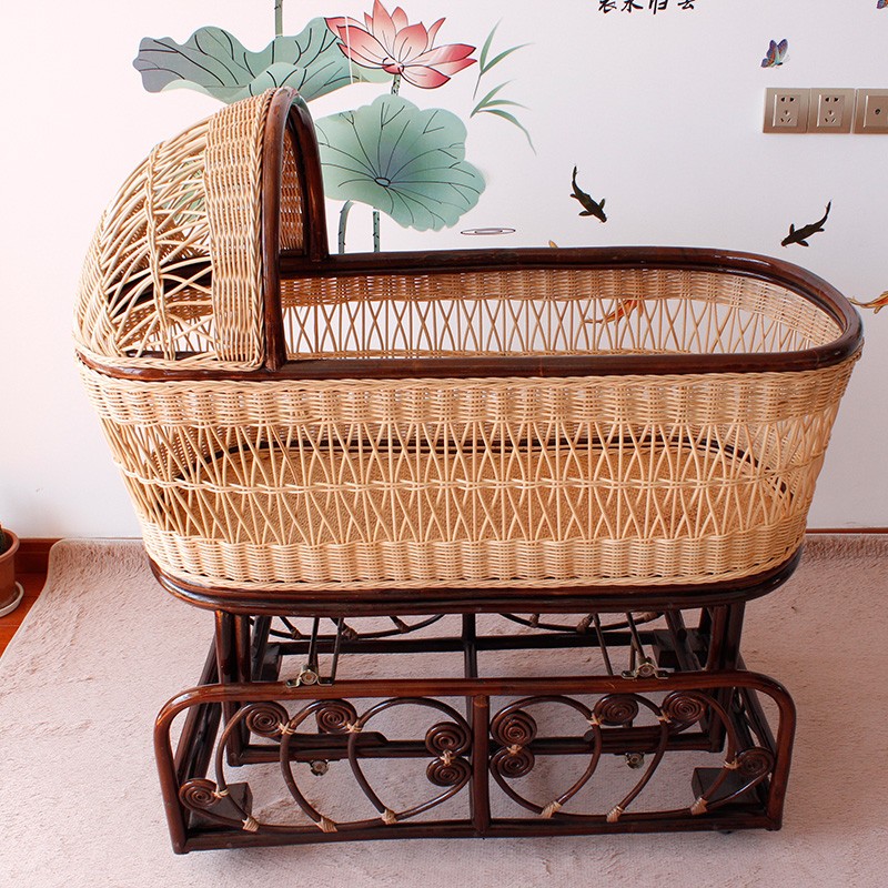 江南艺苑天然藤编宝宝床印尼进口植物藤床纯手工编织婴儿床真藤编摇篮