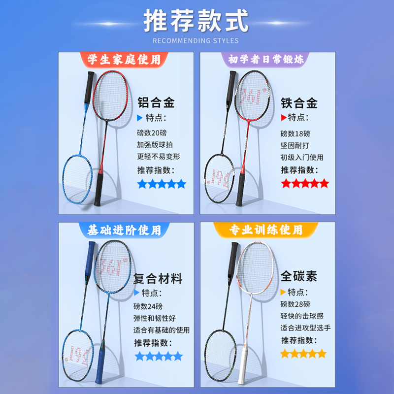 361度 羽毛球拍套装双拍单拍耐用型全碳素超轻学生训练成人专业级比赛 【幻黑+象牙白】2支|U|铁合金|配球+拍套+手胶