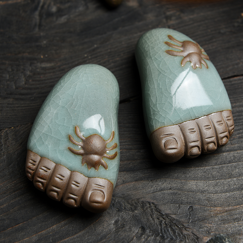 婴儿脚哥窑青瓷茶宠小摆件儿童房间家居装饰品摆设创意生日小礼物礼品