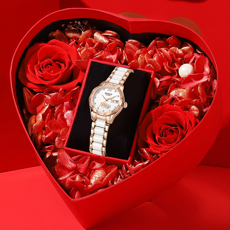 格玛仕（GEMAX）1314全自动机械表名表女士手表女生防水品牌腕表女生日礼物送老婆 【SF】白面-心形礼盒+项链+手镯