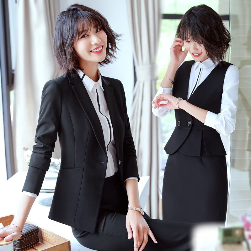 瑞诗米职业装女装套装西装外套女士小西装女西服正装2020秋装新品工作服 黑色单西装 XL【110-120斤】