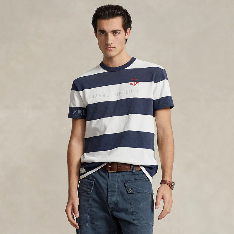 lauren)男装新款短袖t恤 striped jersey 经典条纹刺绣船锚时尚舒适