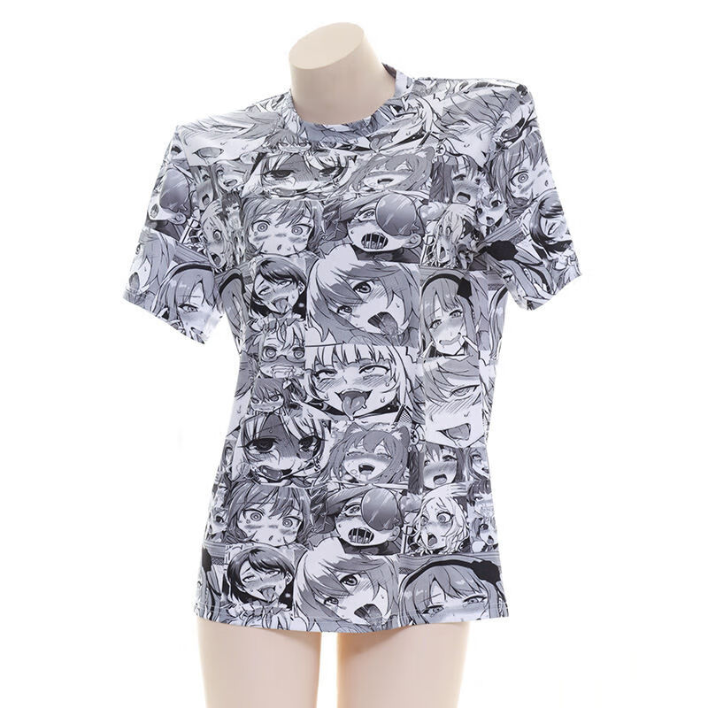 铭汇通番剧上衣日系动漫圆领短袖衫ahegao阿黑颜数码印花t 图片色短