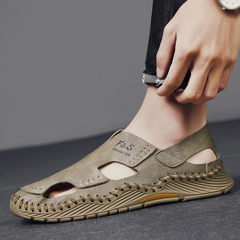 汉克红蚂蚁凉鞋男夏季新款手工缝制软底防滑透气外穿休闲鞋包头开车鞋