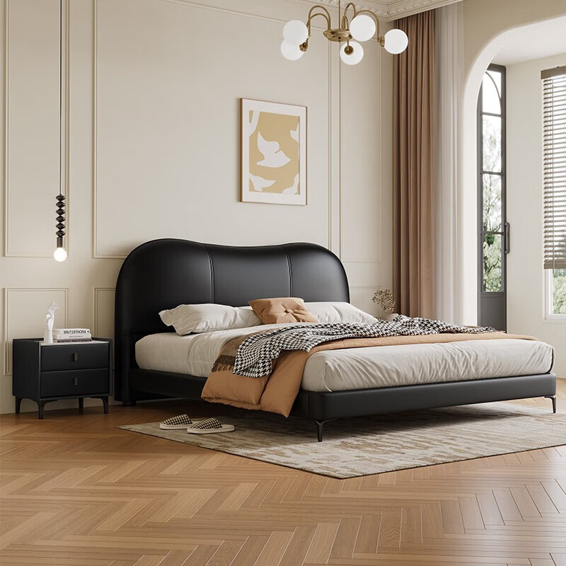 龙翔真皮床架双人软包皮艺床1.8米1.