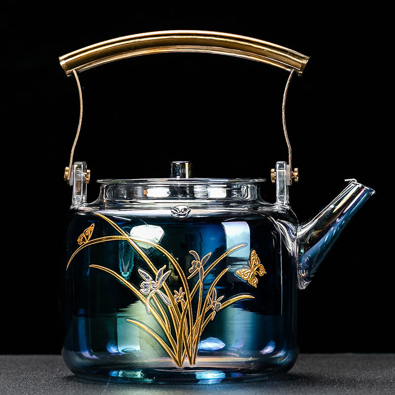 茶加厚电热烧水壶家用提梁花茶壶功夫茶具泡茶壶 兰香焕彩玻璃提梁壶