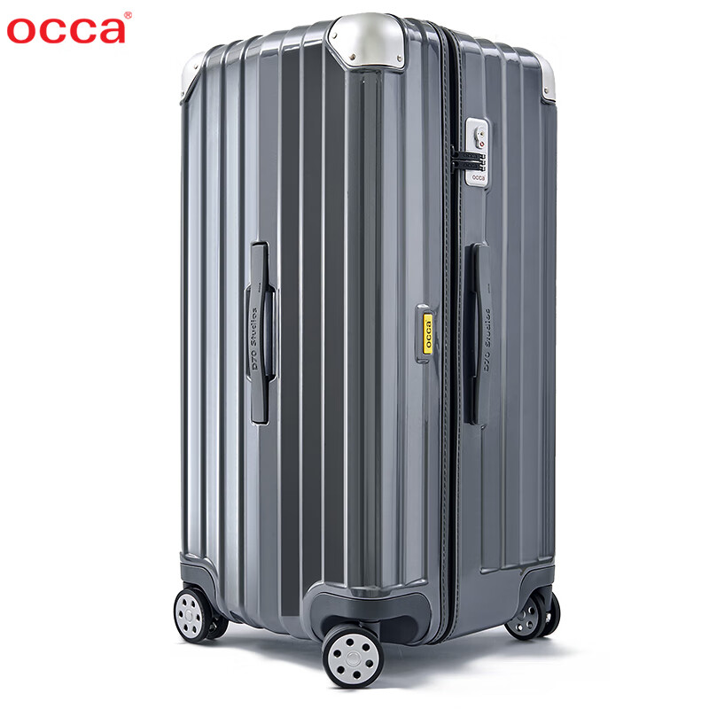 纯pc行李箱女 出国留学长途旅行 大容量拉杆箱男万 亮面闪晶灰 27寸