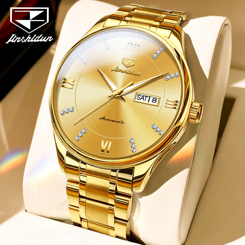 金仕盾(jin shi dun)瑞士品牌全自动机械表男士土豪金夜光商务休闲