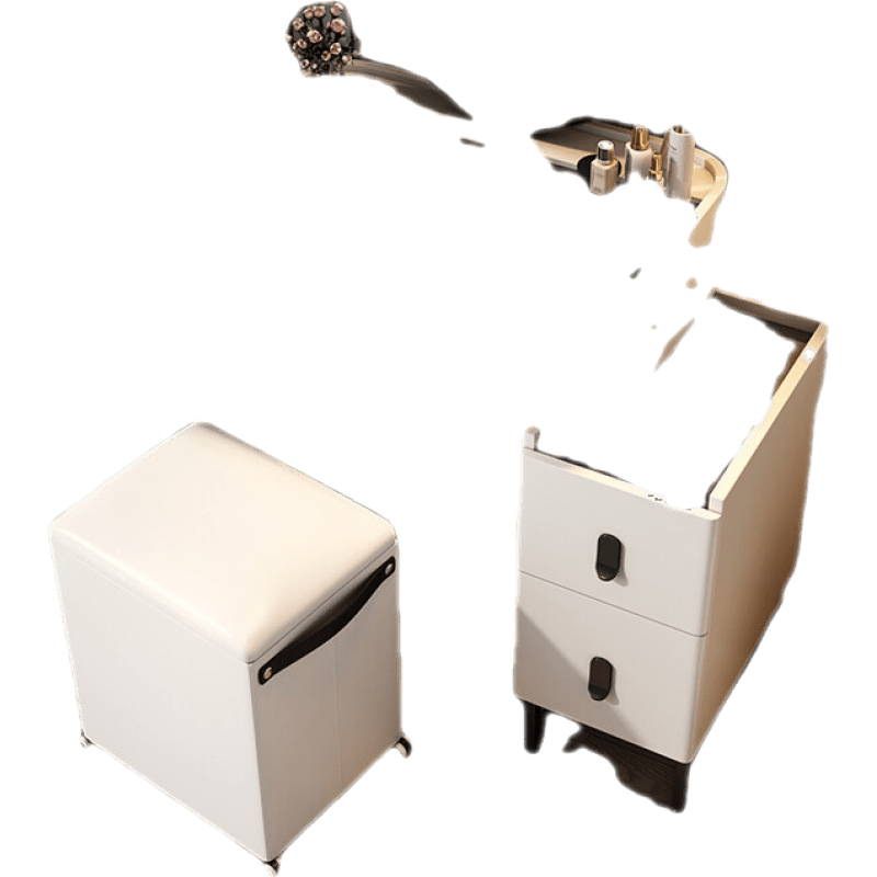 梳妆桌轻奢感简约现代梳妆台卧室主卧2021新款小型化妆桌收纳柜一体 轻奢50桌白色+智能镜+储物凳 默认1