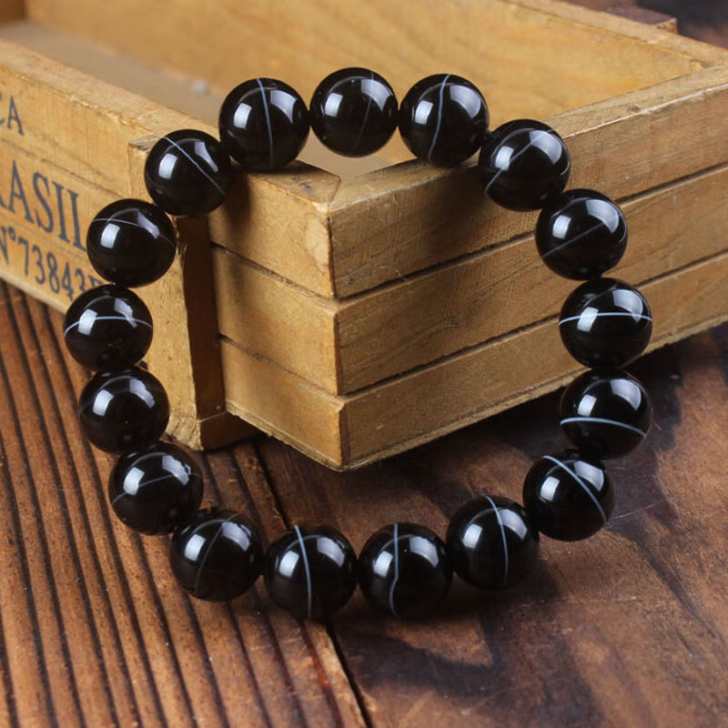 天然aaaaa帝王种影子石男款招财手链手串饰品 12毫米