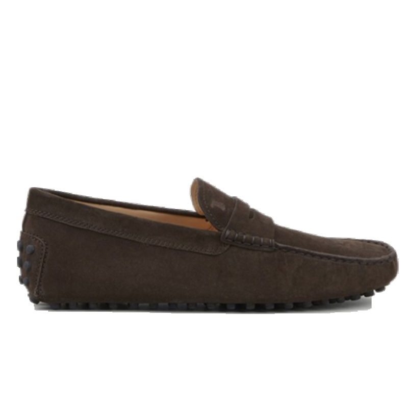 TOD’S官方男士橫條皮革豆豆鞋單鞋休閑一腳蹬舒適男鞋 咖啡色 39 腳長24.8cm