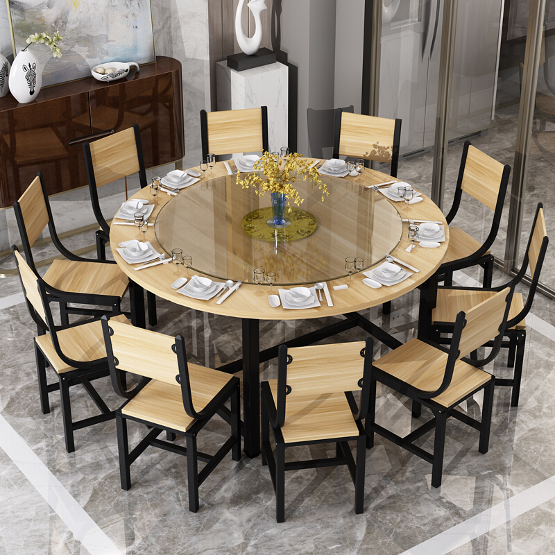 圆形餐桌椅组合现代简约大圆桌带转盘6 8 10人家用圆桌子吃饭桌椅2 2
