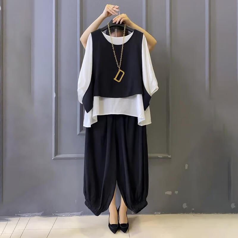 筝遥300斤胖妹加肥加大码夏款大码夏季新款洋气马夹胖mm宽松半袖t恤小