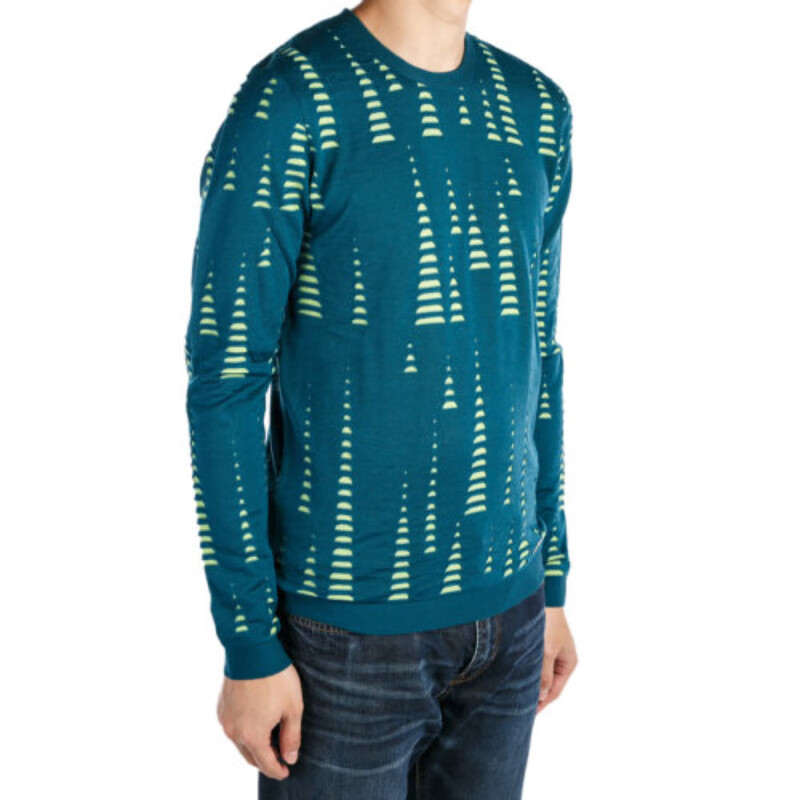 范思哲(versace)/男湖蓝色保暖羊毛混纺粘胶纤维上衣毛衣套头衫奢饰品