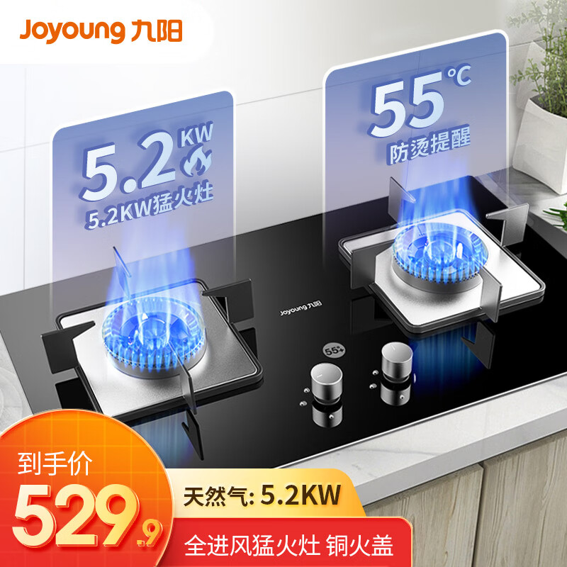 九阳燃气灶煤气灶双灶家用嵌入式炉灶天然气灶液化气灶台式FB05S 5.2kw管道天然气