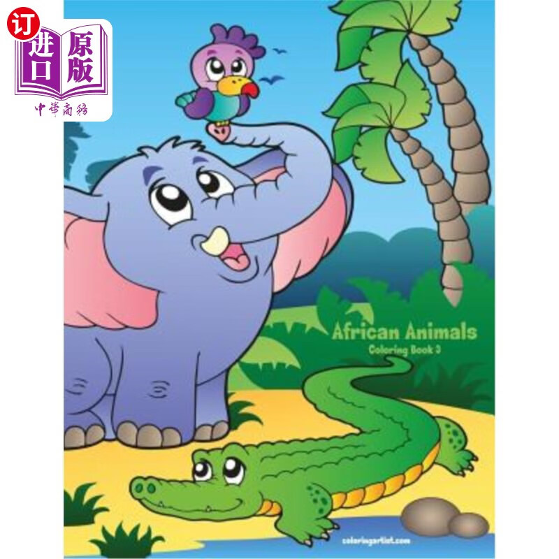 海外直订african animals coloring book 3 非洲动物涂色书