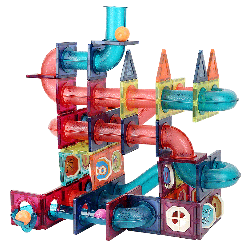 紐奇 彩窗磁力片兒童玩具積木男孩女孩1-3-6歲新生兒禮盒生日禮物 7.5cm彩窗滑道110件【禮盒】