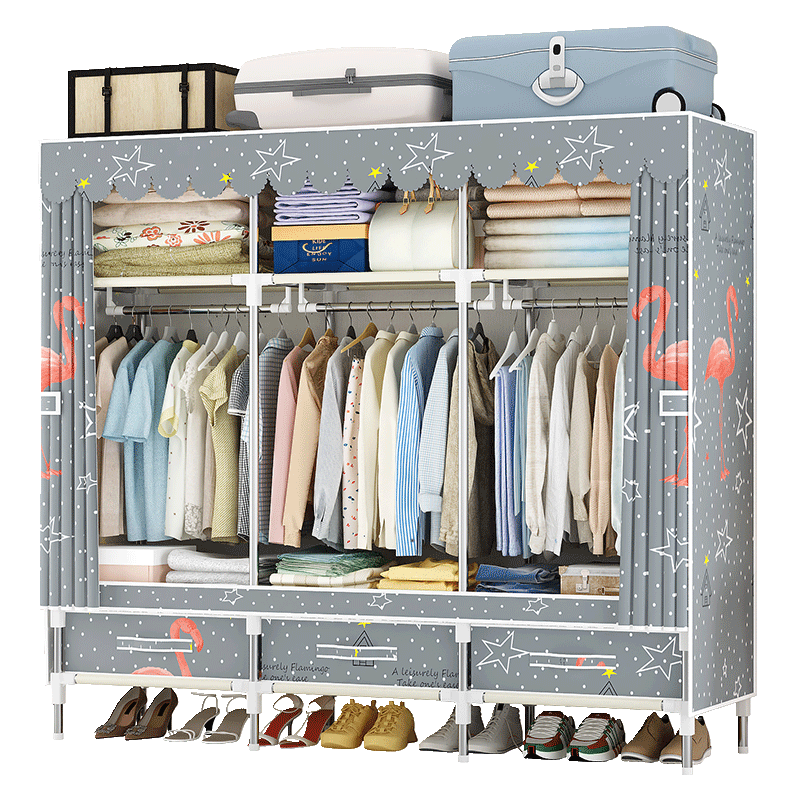 乐爱家 简易衣柜组装折叠加粗钢管布衣柜加厚牛津布小柜子宿舍双人布衣橱加粗宿舍收纳挂衣柜