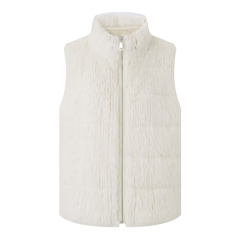 PORTS寶姿秋冬新款女裝立領(lǐng)造型皮草馬甲外套LP9U042SZM001 香草奶白 XS